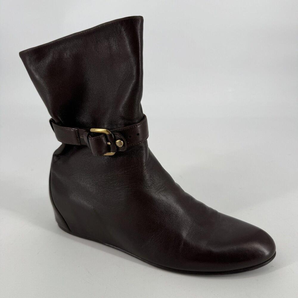 Stuart Weitzman boots womens 8 NARROW brown soft leather wedge pull on boot